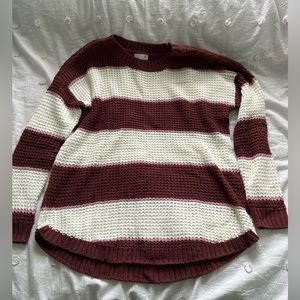 So Kohl’s Burgundy and White Striped Sweater. Size Large.